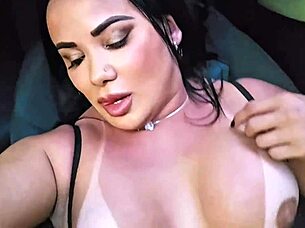 The milf slut with the swollen big pussy takes a wild ride in the car during her casting.