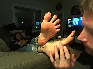 perfect feet of sexy milf get worshipped with erotic licking sucking and tickling in bondage