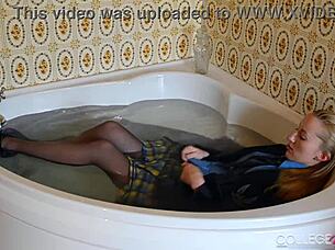 college uniform time - horny sophia smith is teasing with her wet panties