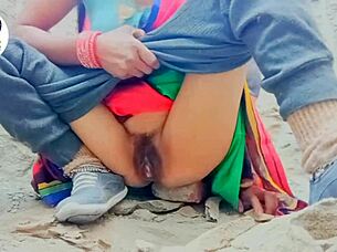 desi village woman removes saree and fingers her hairy beaver in ranch setting