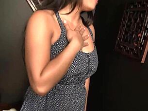 Beautiful Brunette Adrianna In High Heels Masturbates While Jerking Off Huge Cock Through Gloryhole For Cum In Mouth