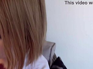 Behind the scenes, this blonde slut with braces takes a 10 inch cock for anal fisting and gaping