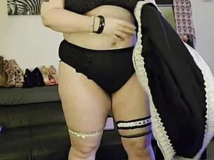 amazing amateur sandra reveals her mature bbw curves on hidden home video. she masturbates her wet hairy pussy to orgasm in candid style.