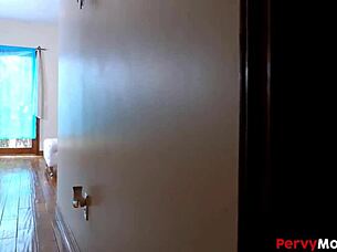 Boy discovered his mom figure cheating with another woman in a steamy lesbian encounter full of kissing and licking.