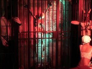 Two demons break from their cages and fuck a brunette in white stockings hard 🍑