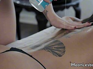 Why is this stunning big tit blonde masseuse eating her client's wet hairy pussy so fast?