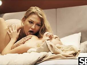 sexy blonde lesbians lick and finger each others pussies. they reach multiple orgasms together.