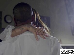 Uhh Wicked heavenly blonde babe with big tits gets licked sideways then rides cowgirl hard in repair shop...