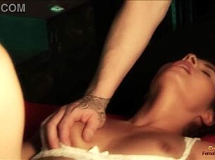 Two demons break from their cages and fuck a brunette in white stockings hard 🍑