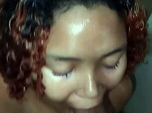 Hot Latina with Big Natural Tits Gets Facial Cumshot in Hotel Bathroom After Deepthroat Blowjob