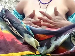 desi village woman removes saree and fingers her hairy beaver in ranch setting