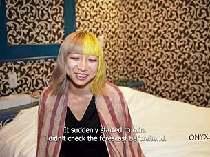 Blonde japanese cutie takes her first big black cock in interracial creampie action