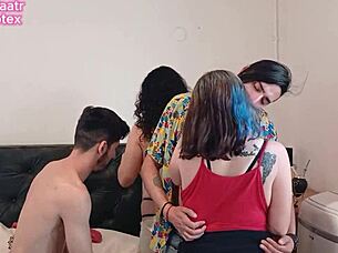Big Tits Cum Facial in Argentinian Lesbian Group with Babyluna939 and Nenemalaatr
