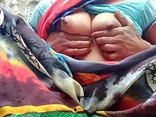 desi village woman removes saree and fingers her hairy beaver in ranch setting