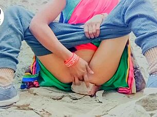 desi village woman removes saree and fingers her hairy beaver in ranch setting