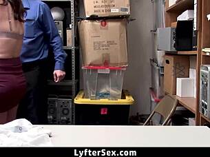 loss prevention officer catches alex more stealing in the shop and bends her over for hardcore doggystyle fucking