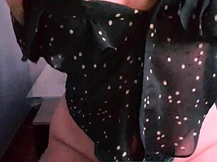 Horny big tits secretary with juicy nipples masturbates wet pussy watching boss's huge cock video