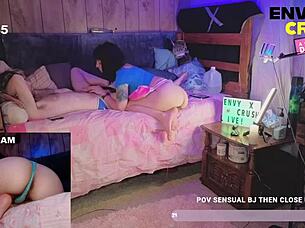 cam girls stud cums too quick during live close-up blowjob and pussy play