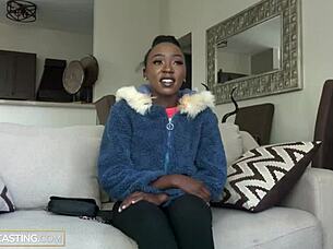 innocent skinny black model gets deepthroat blowjob and doggystyle fuck at fake casting interview