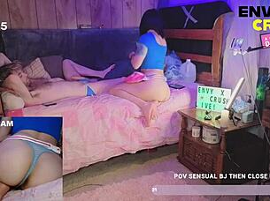 cam girls stud cums too quick during live close-up blowjob and pussy play