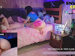 cam girls stud cums too quick during live close-up blowjob and pussy play