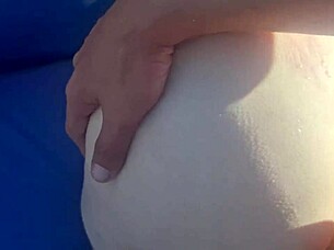 Oh man, let's fuck this hot redhead bareback in the pool until you cum inside!