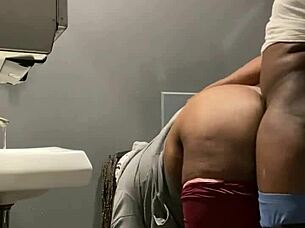 Curvy BBW Takes Intense Backshots from Big Black Cock in Public Bar Bathroom