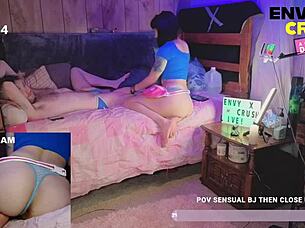 cam girls stud cums too quick during live close-up blowjob and pussy play