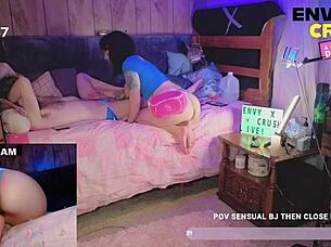 cam girls stud cums too quick during live close-up blowjob and pussy play