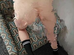 the young wife sneaks off to the hotel for tight pussy cheating with her husband's friend. she bends over in shorts for skinny doggystyle pounding.