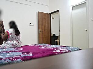 Blowjob And Hardcore Fucking With Horny Wife In Intense Threesome While Maid Cleans The Room Nearby