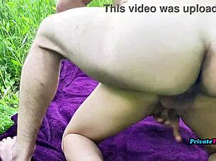 Brunette with wet pussy licks and fucks outdoors in forest