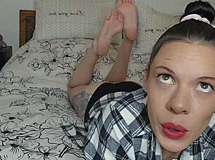 Dirty talking solo feet fetish pussy play with skinny babe