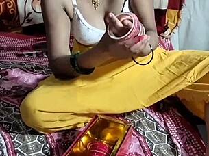 Bride's joyful outdoor peeing at ranch wedding