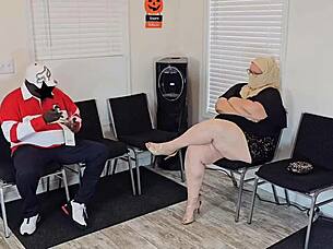 Fat Ass White Girl in Hijab Gets Fat Pussy Fingered by Black Guy in Clinic Waiting Room Before Face Sitting on Big Black Cock