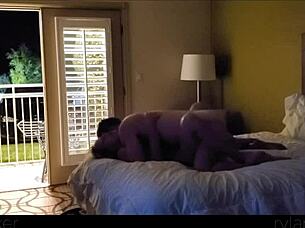 Damn, this hot young slut is getting fucked rough in the motel room with the door wide open for anyone to see