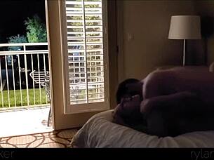 Damn, this hot young slut is getting fucked rough in the motel room with the door wide open for anyone to see