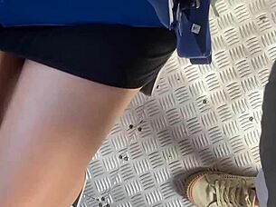 Teen flashes skirt without panties in public street and bus