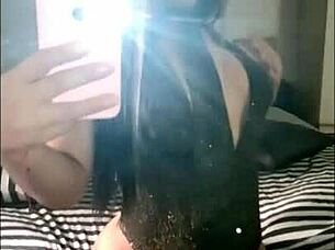 Argie tgirl shemale hints at wanking and cumshot fun in mirror selfie videos