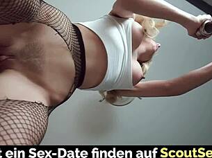 Blonde teen in pantyhose gives blowjob and rides boyfriend hard