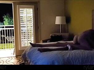 Damn, this hot young slut is getting fucked rough in the motel room with the door wide open for anyone to see