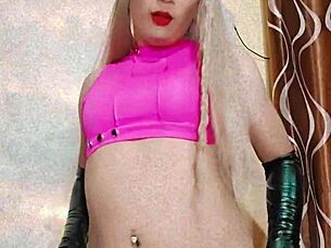 Exploring the world of a cute and pink transsexual in crossdressing attire