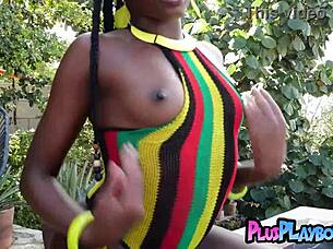 Wow! Big ass ebony milf strips naked outdoors posing with clothes ripped in softcore solo teasing!