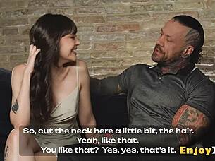 Tatted Black-Haired Beauty With Bald Snatch Suggests Deep Throat And Cum Action From Boyfriend