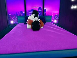 Horny slut contrasts her big ass with monster black cock in wild Roblox game fucking