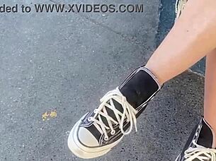 Teen flashes skirt without panties in public street and bus