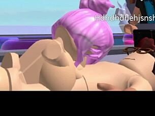 She casually sucked on that furry Roblox cock in a wild blowjob session.