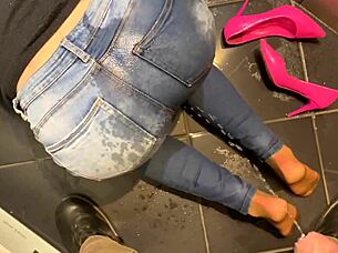 I Feel So Desperate Holding Pee In Jeans Until He Pees On My Ass Then I Give Blowjob