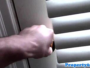 realtor in lingerie strips at the office to secure her commission in a teasing pov session