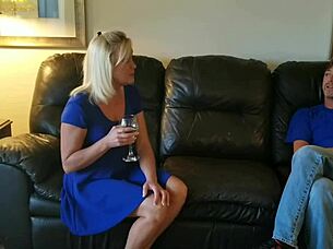 Wife's hot stripper friend teases shaved pussy